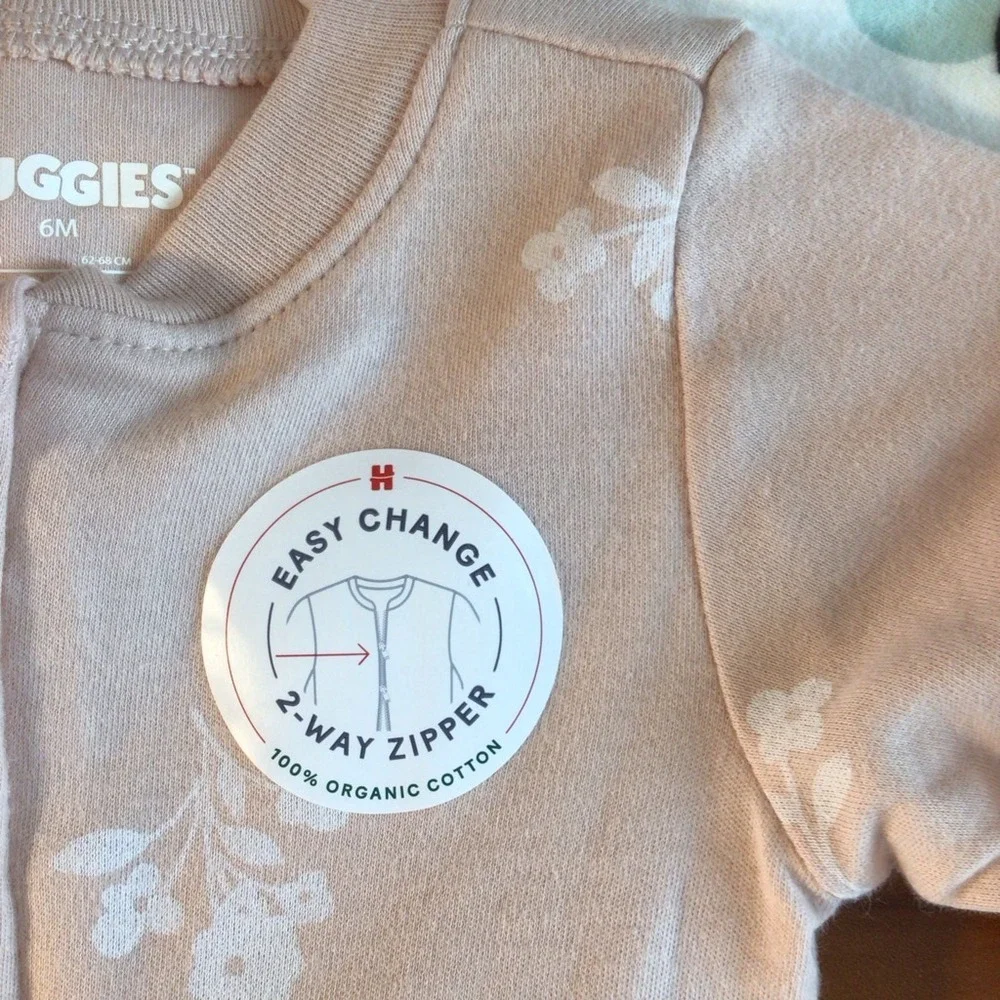 Huggies Baby Footed Coveralls 2 Pack‎ 6M Easy Change 2 Way Zipper Organic